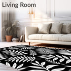 Chic Black White Leaf Pattern Rug
