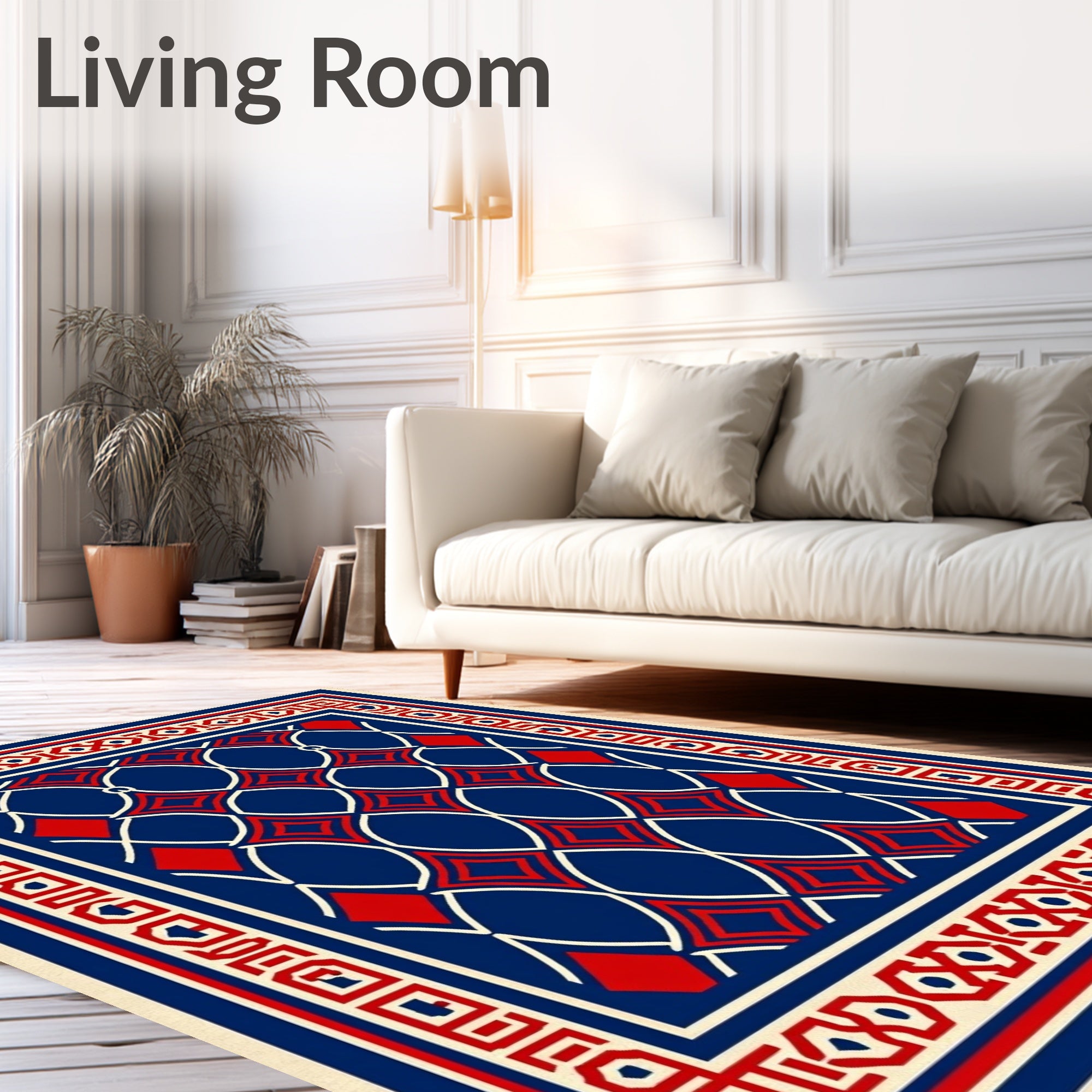 Classic Geometric Red White Blue Design Rug