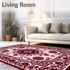 Dark Red Floral And Scrollwork Motif Rug