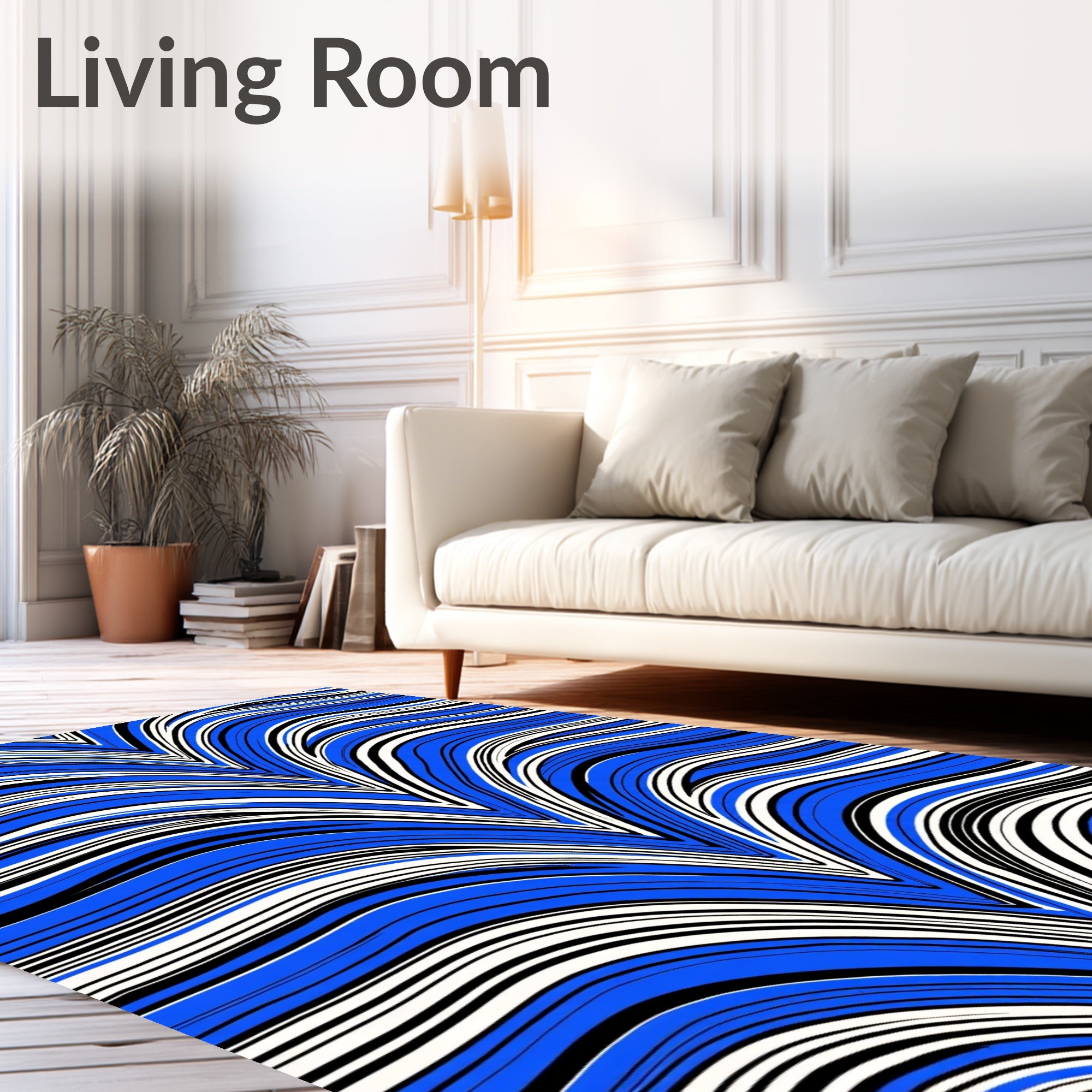Vibrant Blue Wave Pattern Design Rug
