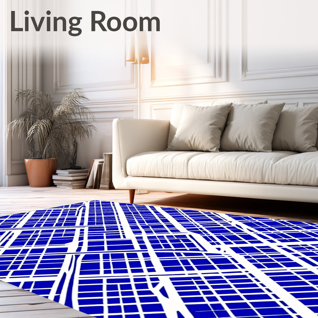 Abstract Blue White Geo Pattern Rug