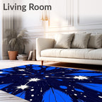 Abstract Blue Feather Burst Pattern Rug