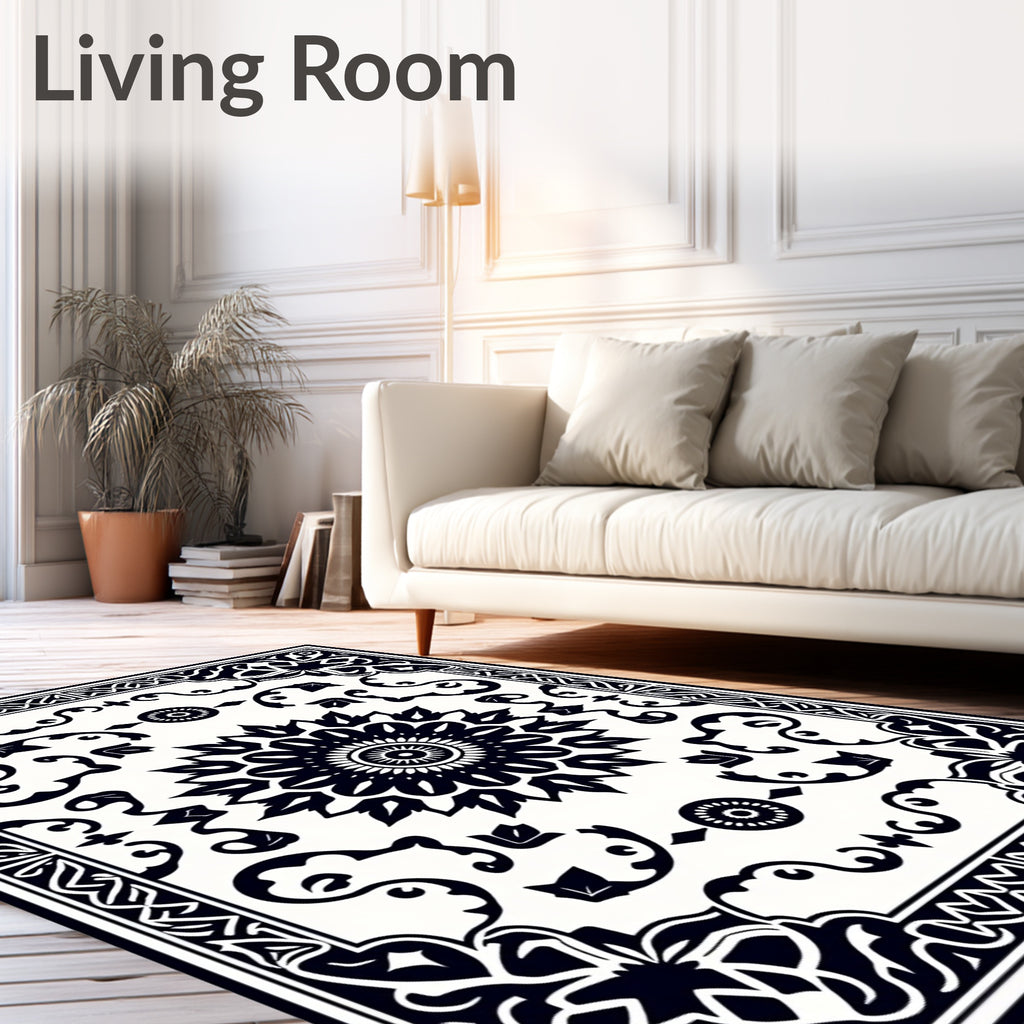 Intricate Floral Mandala Frame Design Rug