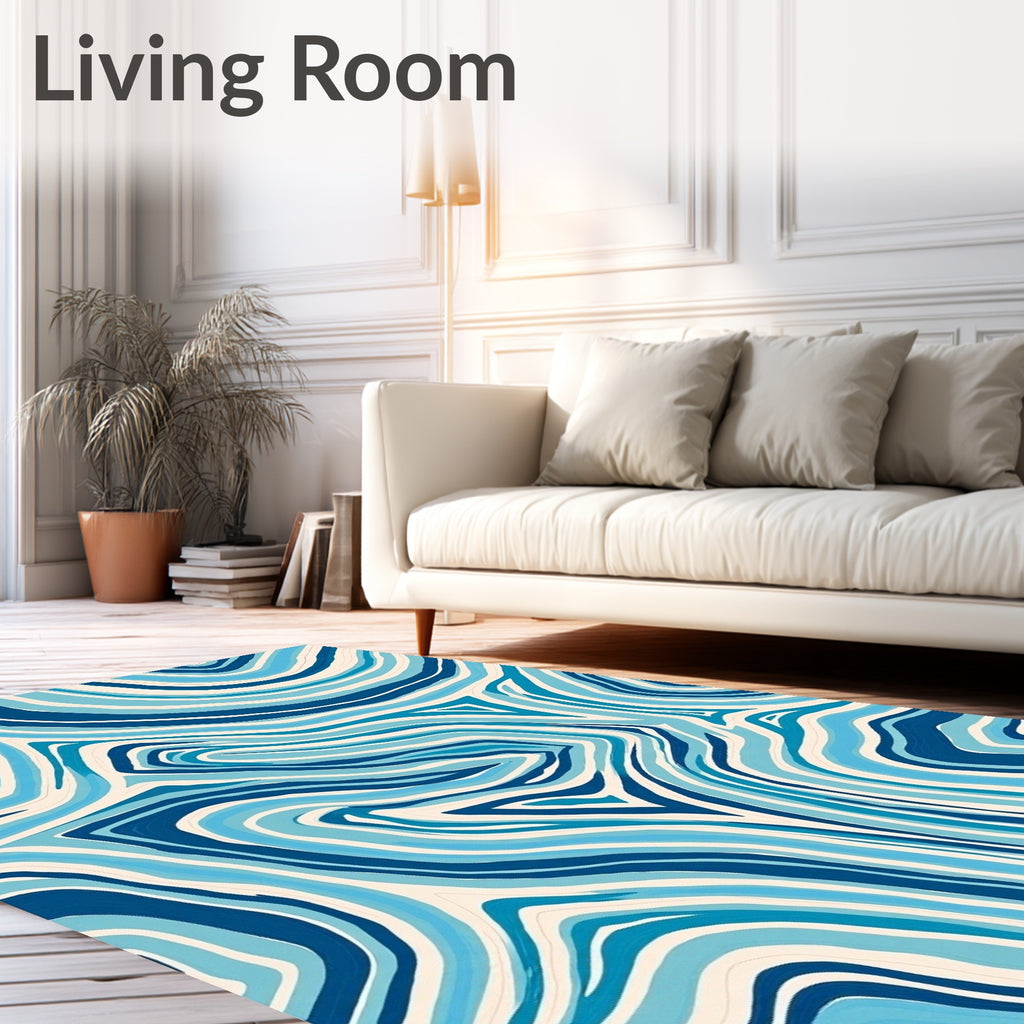 Blue Flowing Abstract Swirls Pattern Rug