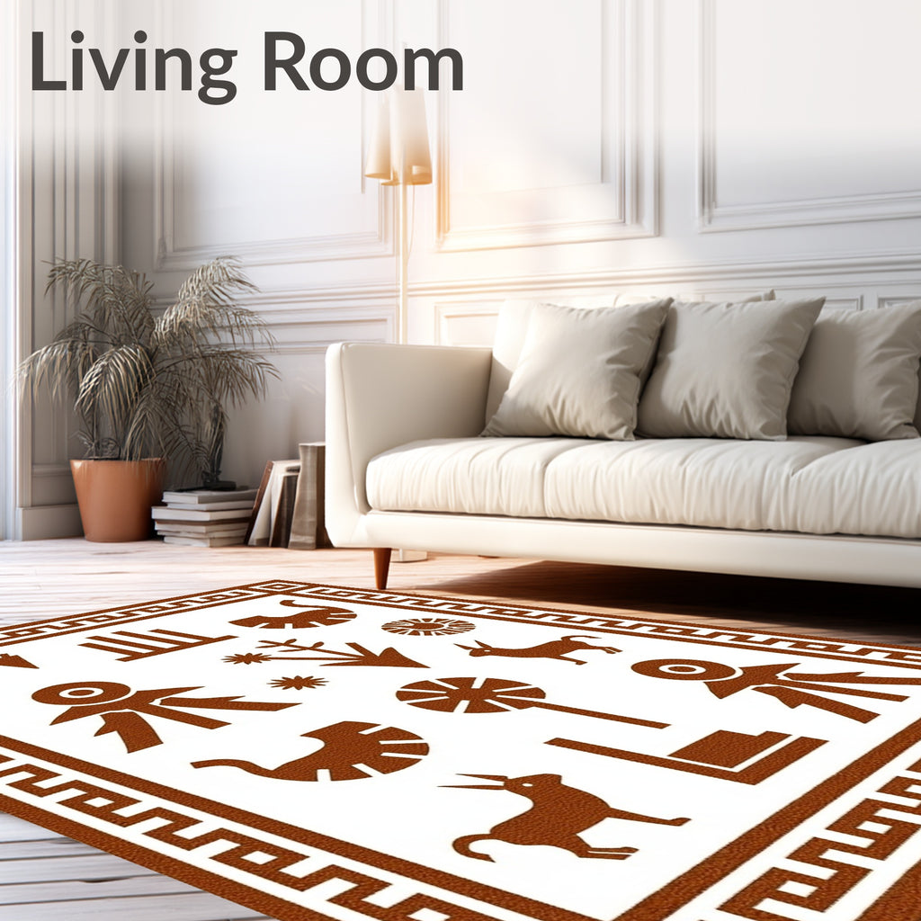 Tribal Symbols Geometric Border Rug