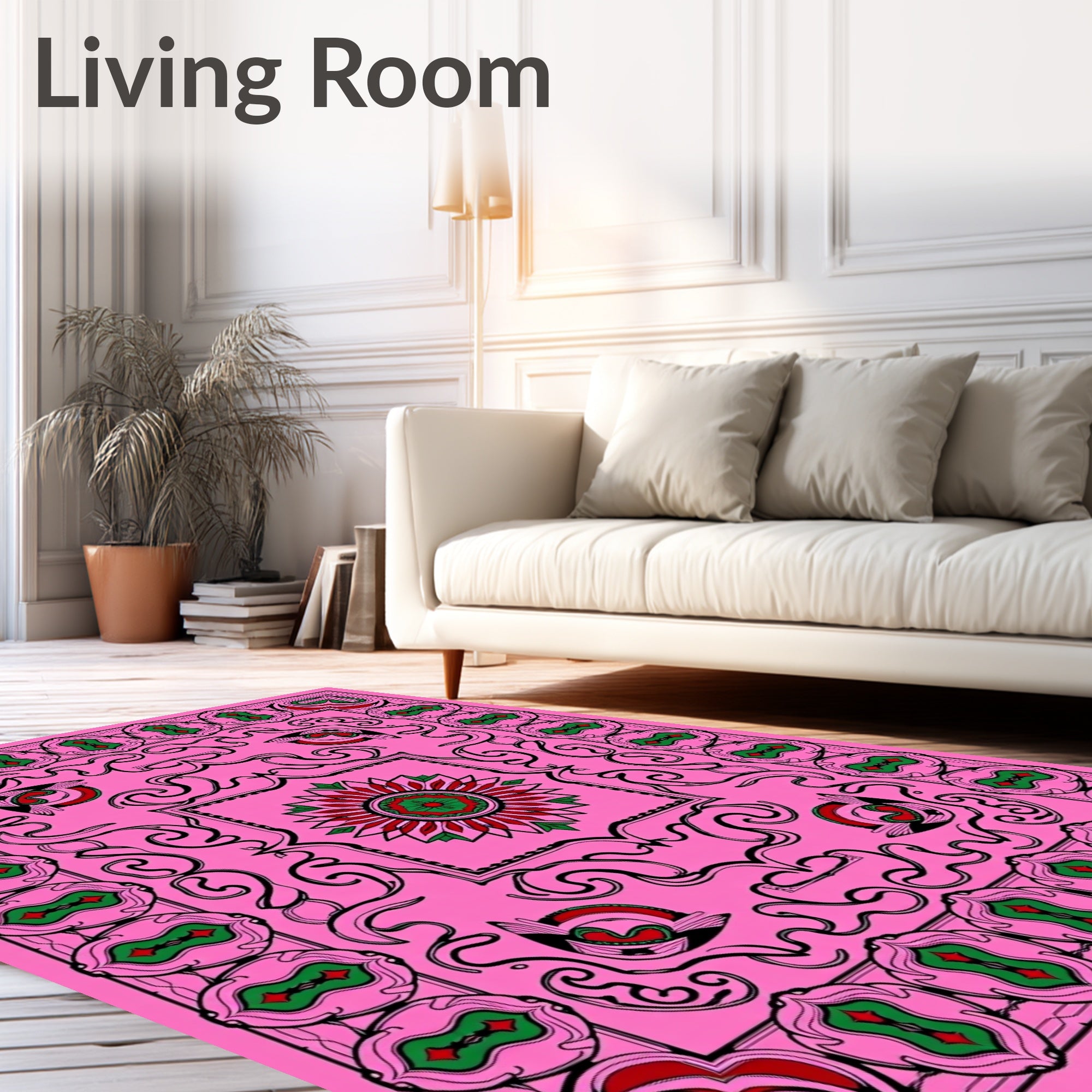 Pink Floral And Scrollwork Rug