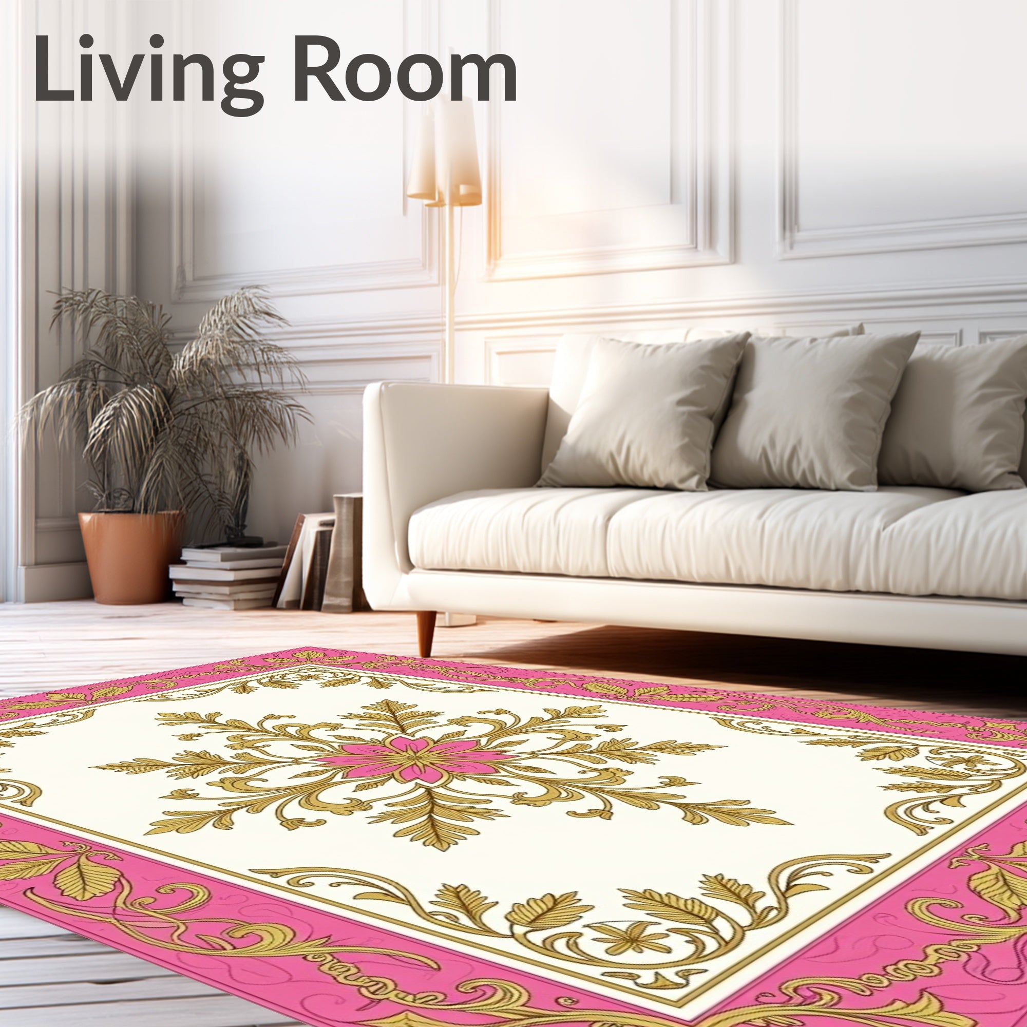 Ornate Floral Pink Gold Pattern Rug