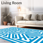 Modern Blue White Geometric Path Design Rug