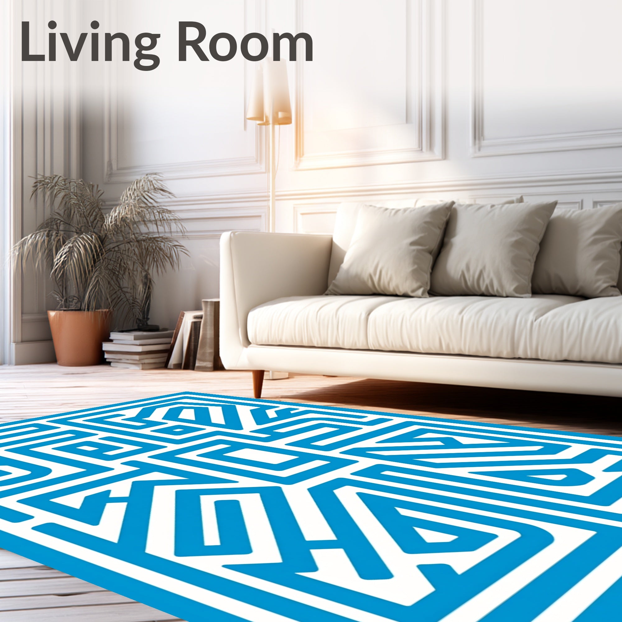 Modern Blue White Geometric Path Design Rug
