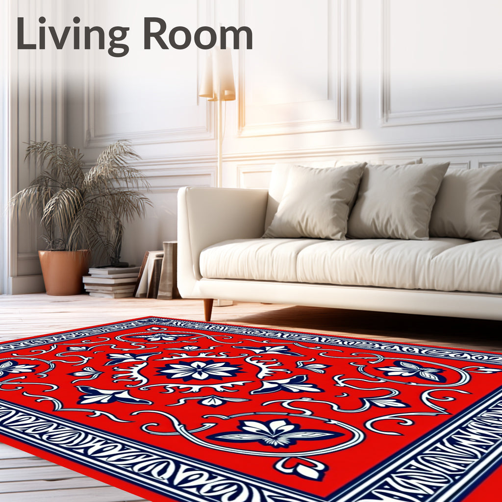 Classic Floral Bordered Red Rug