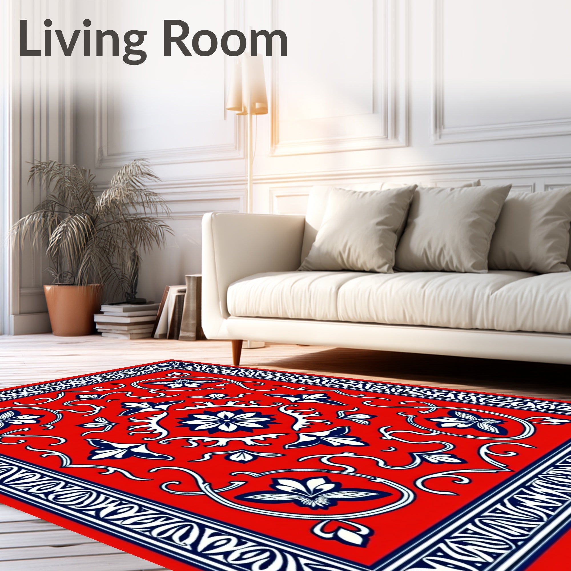 Classic Floral Bordered Red Rug