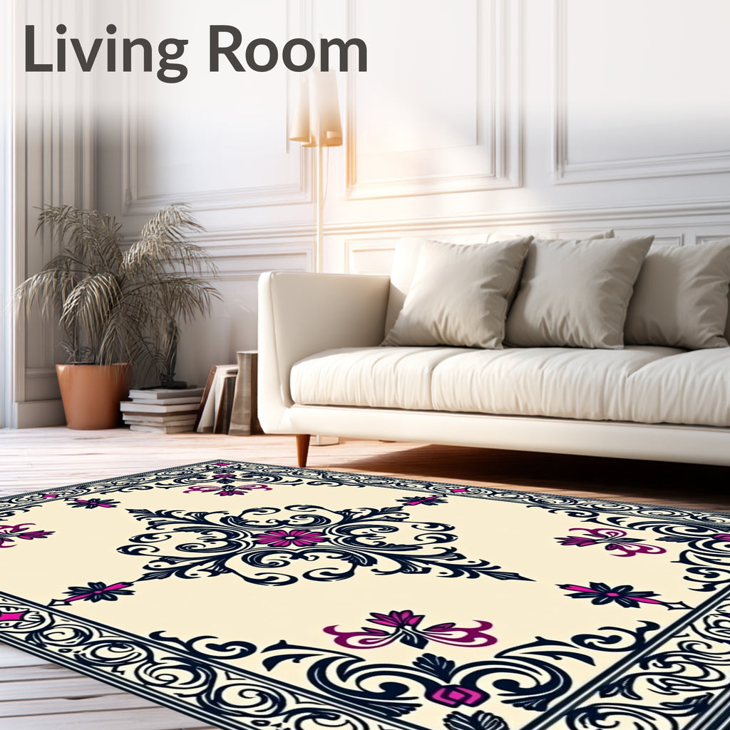 Ornate Floral Scrollwork Patterned Rug
