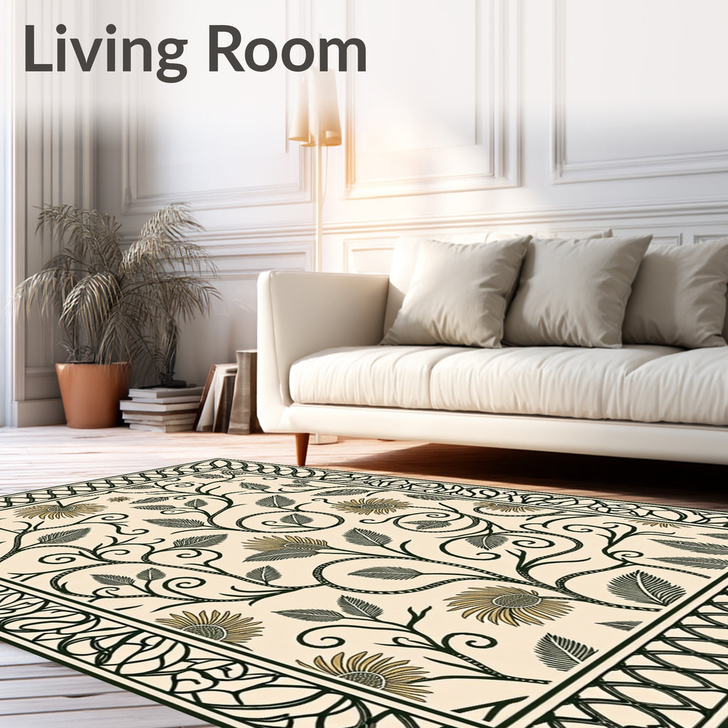 Classic Floral Vine With Ornamental Border Rug