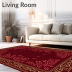 Elegant Red and Gold Floral Border Rug