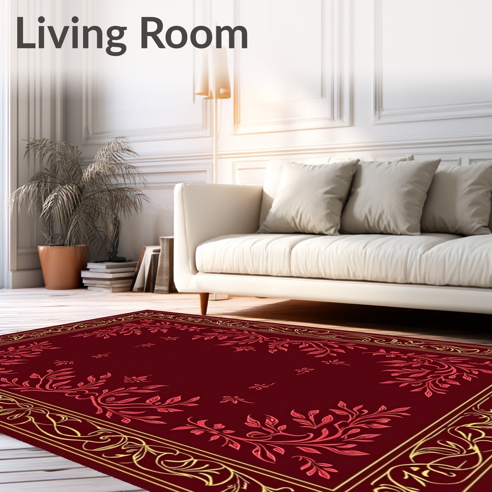 Elegant Red and Gold Floral Border Rug