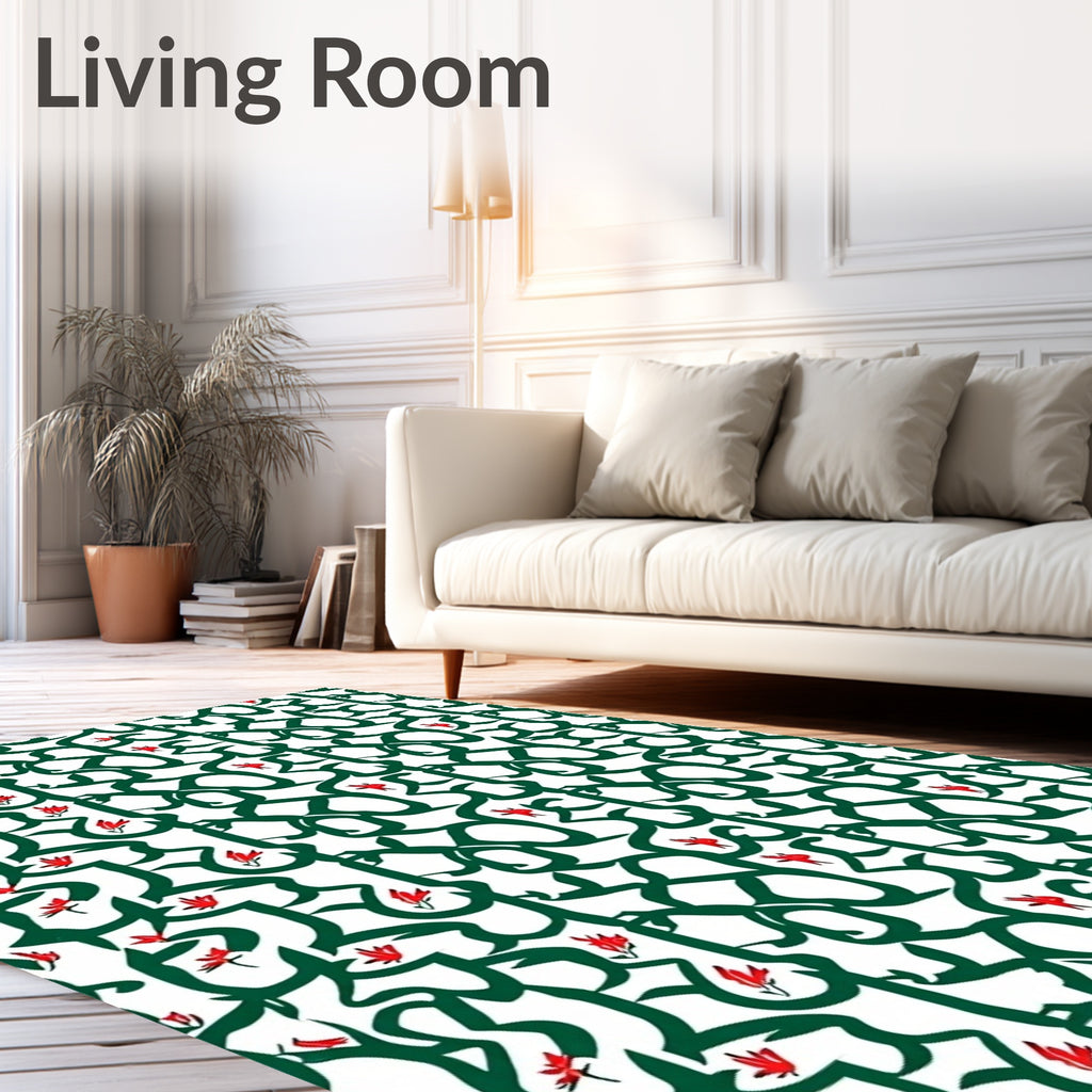 Emerald Vine With Red Floral Accents Rug