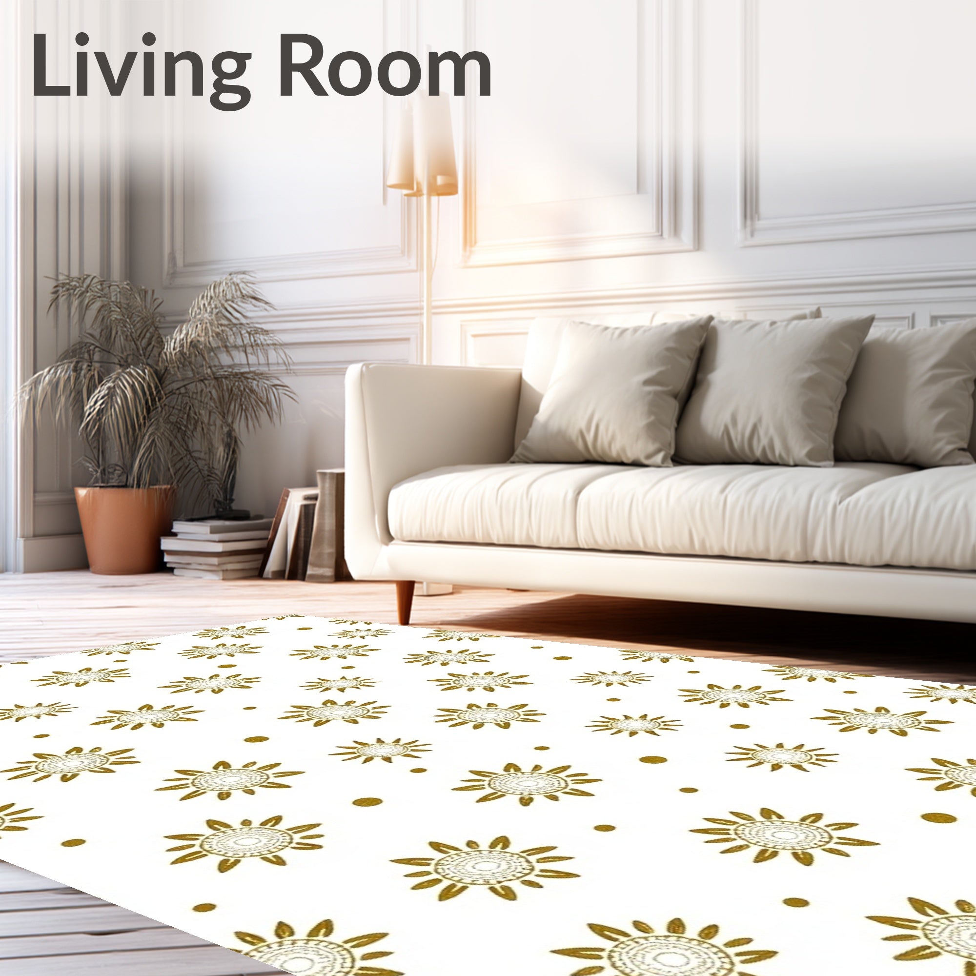 Golden Sunburst Dot Scatter Rug