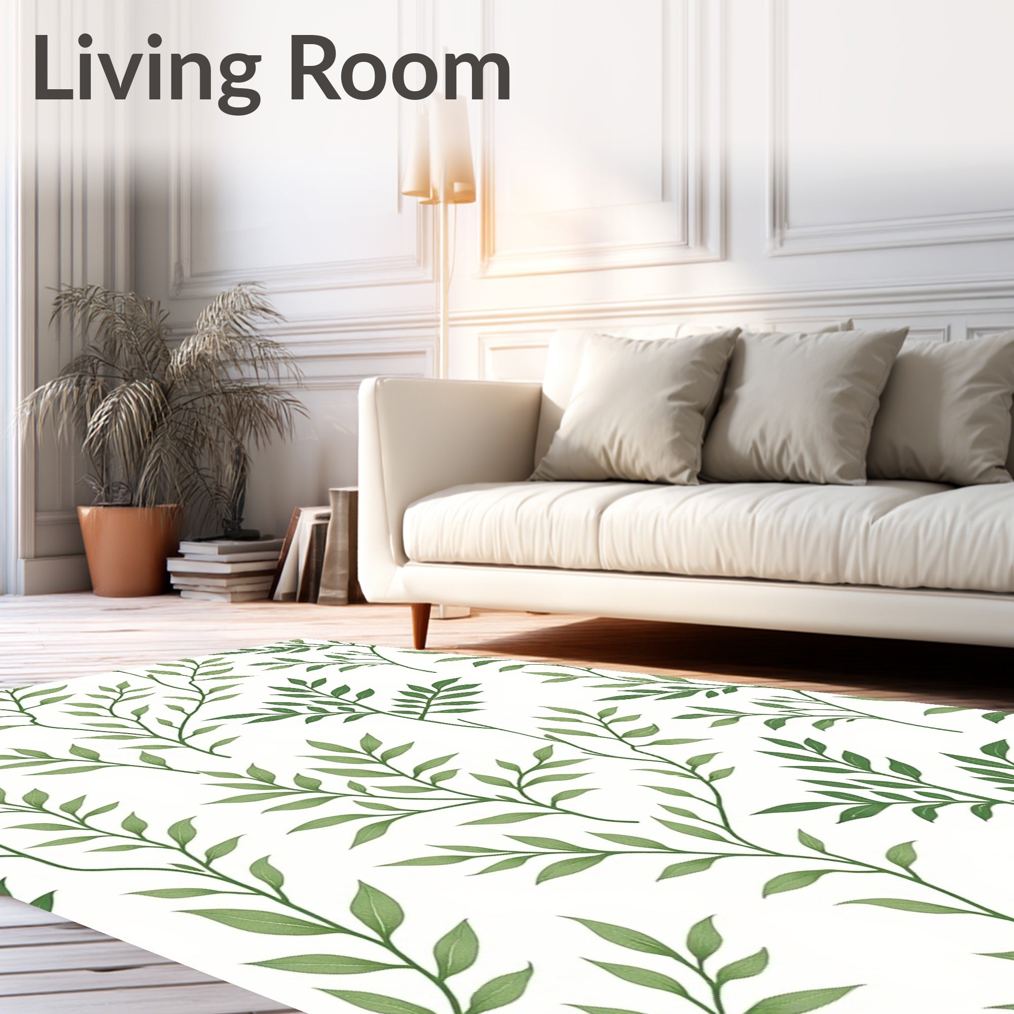 Delicate Green Leafy Vine Pattern Rug