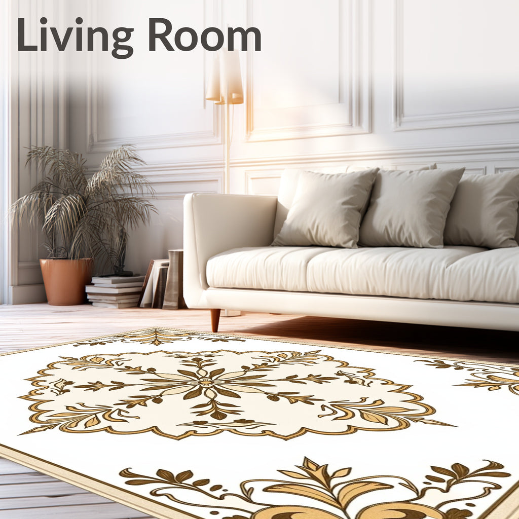 Ornate Floral Scrollwork With Cream Rug