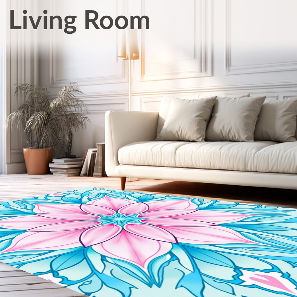 Pink and Turquoise Lotus Mandala Design Rug