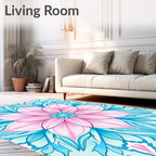 Pink and Turquoise Lotus Mandala Design Rug