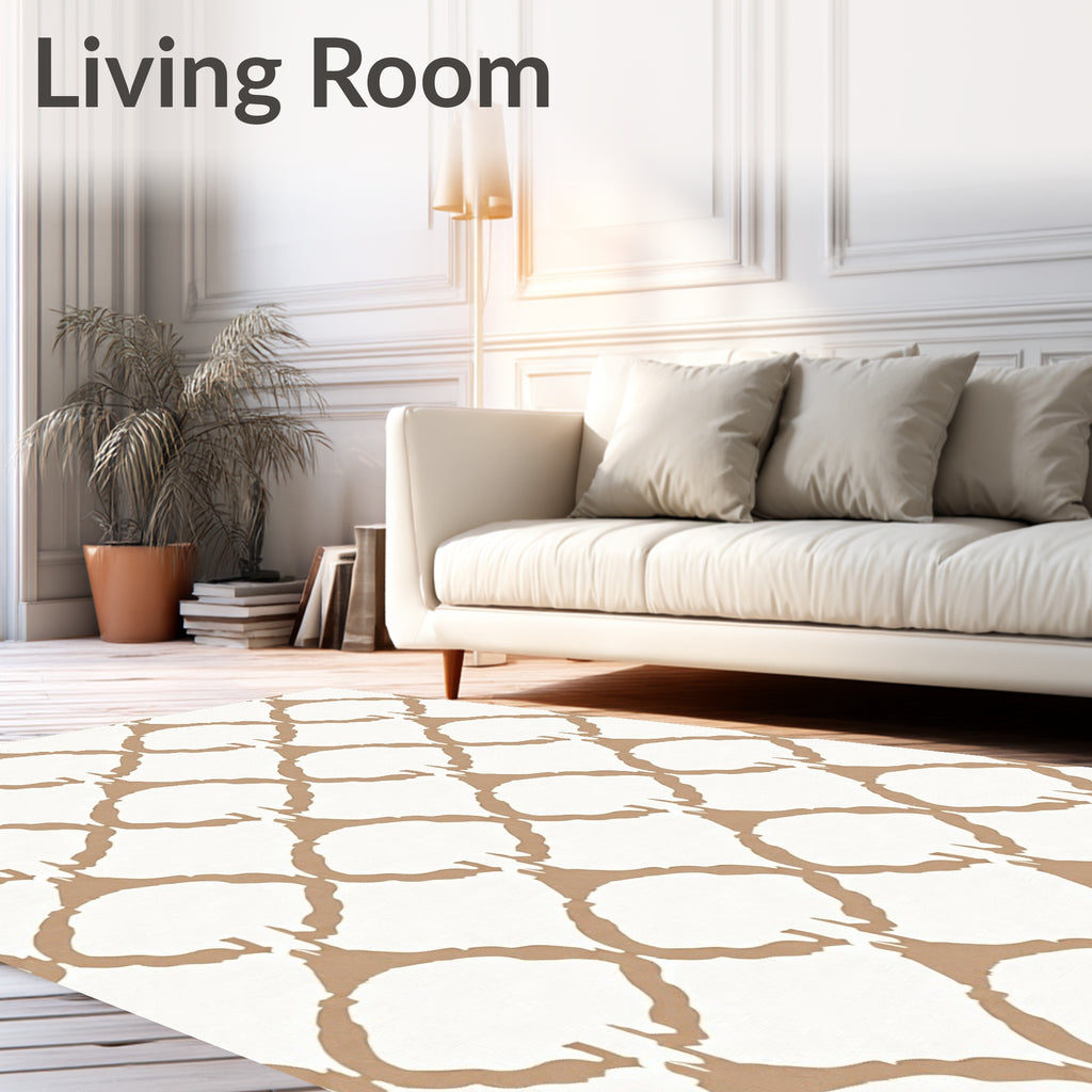Tan White Lattice Pattern Rug