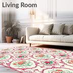 Ornate Floral Medallion Red Green Pattern Rug