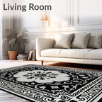 Monochromatic Floral Medallion Scrollwork Rug