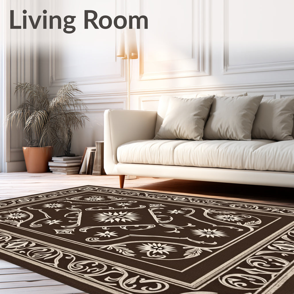 Ornate Floral Brown Cream Rug