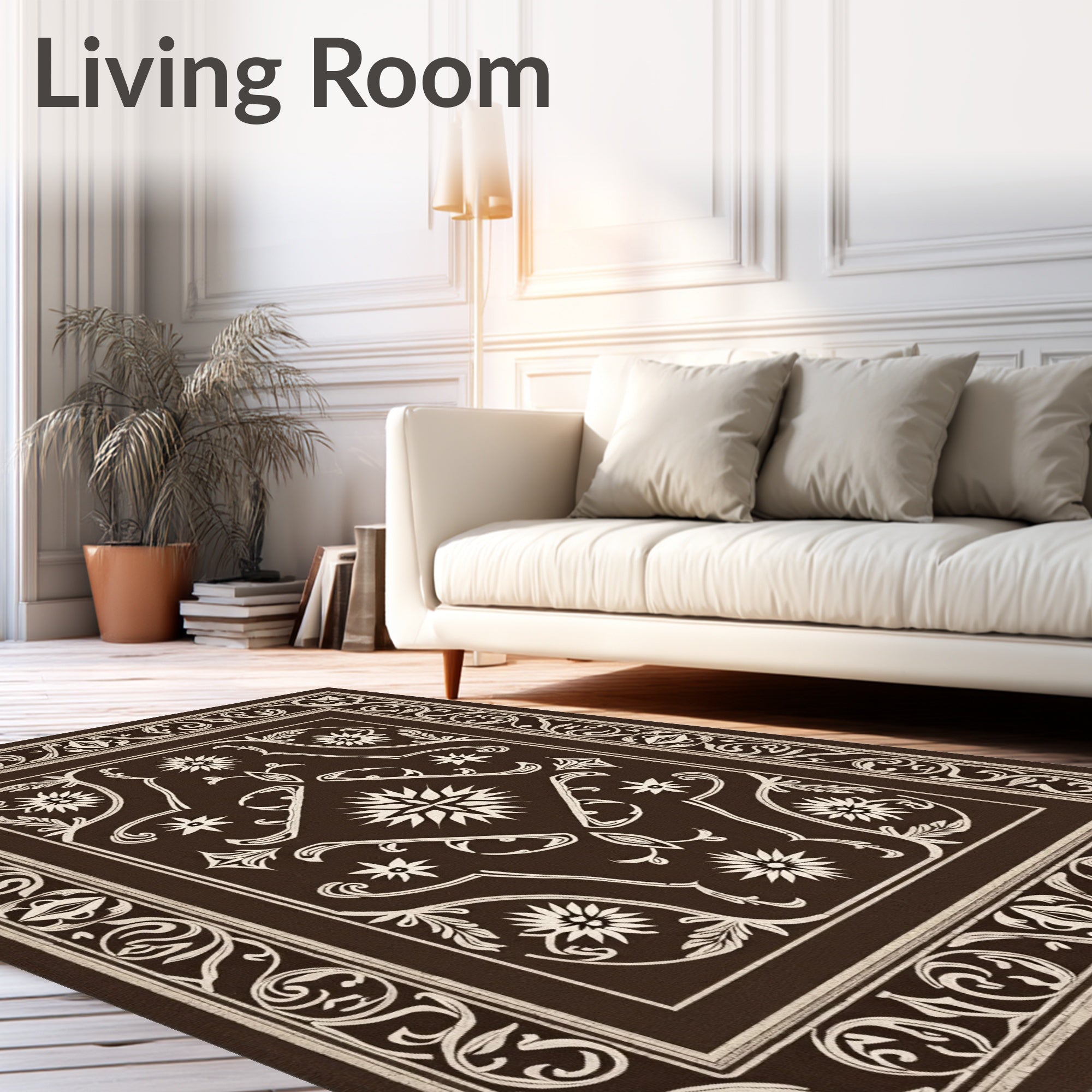 Ornate Floral Brown Cream Rug