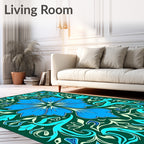 Blue Floral Swirls Pattern Rug