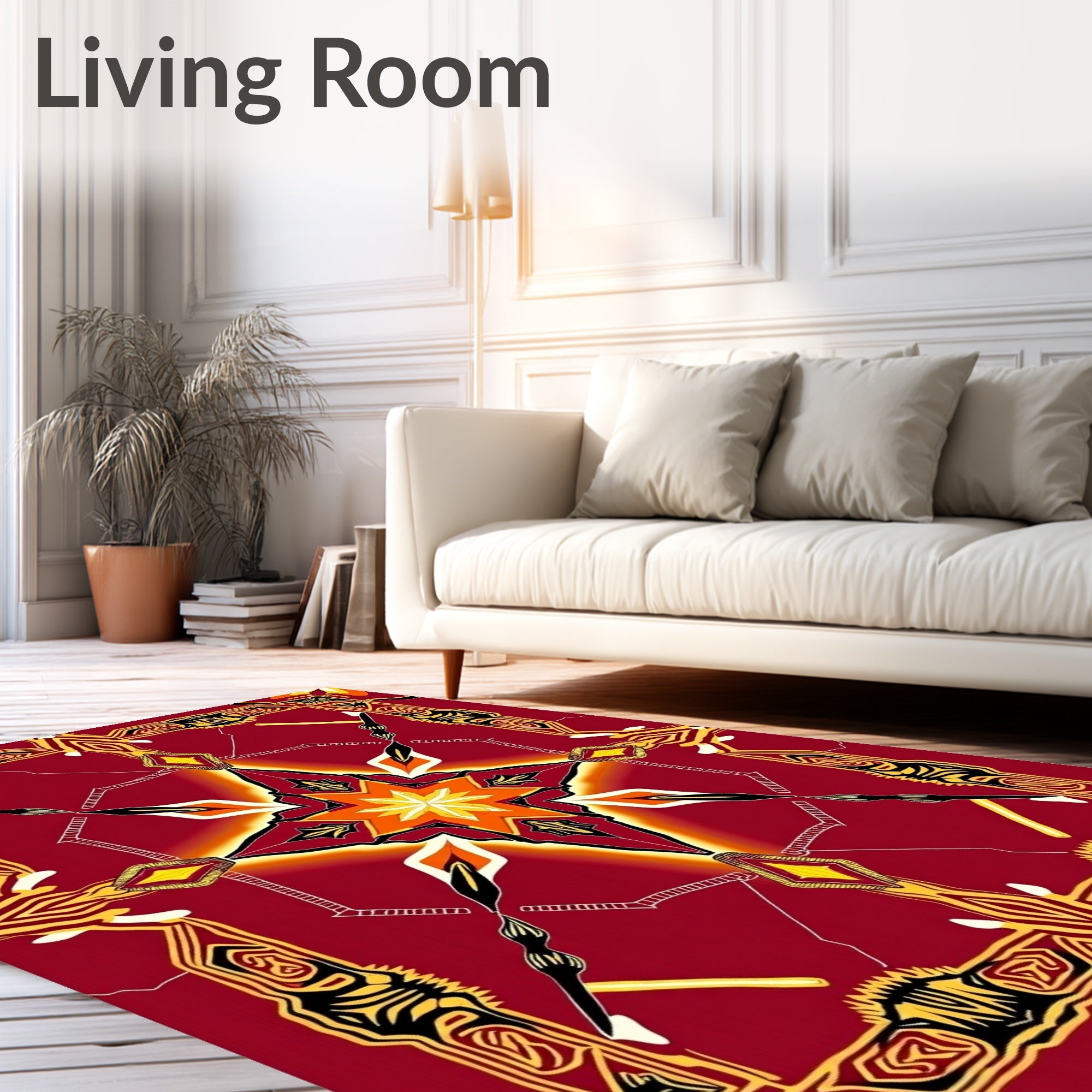 Geometric Dazzle Red and Gold Rug