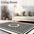 Black White Intricate Geometric Pattern Rug