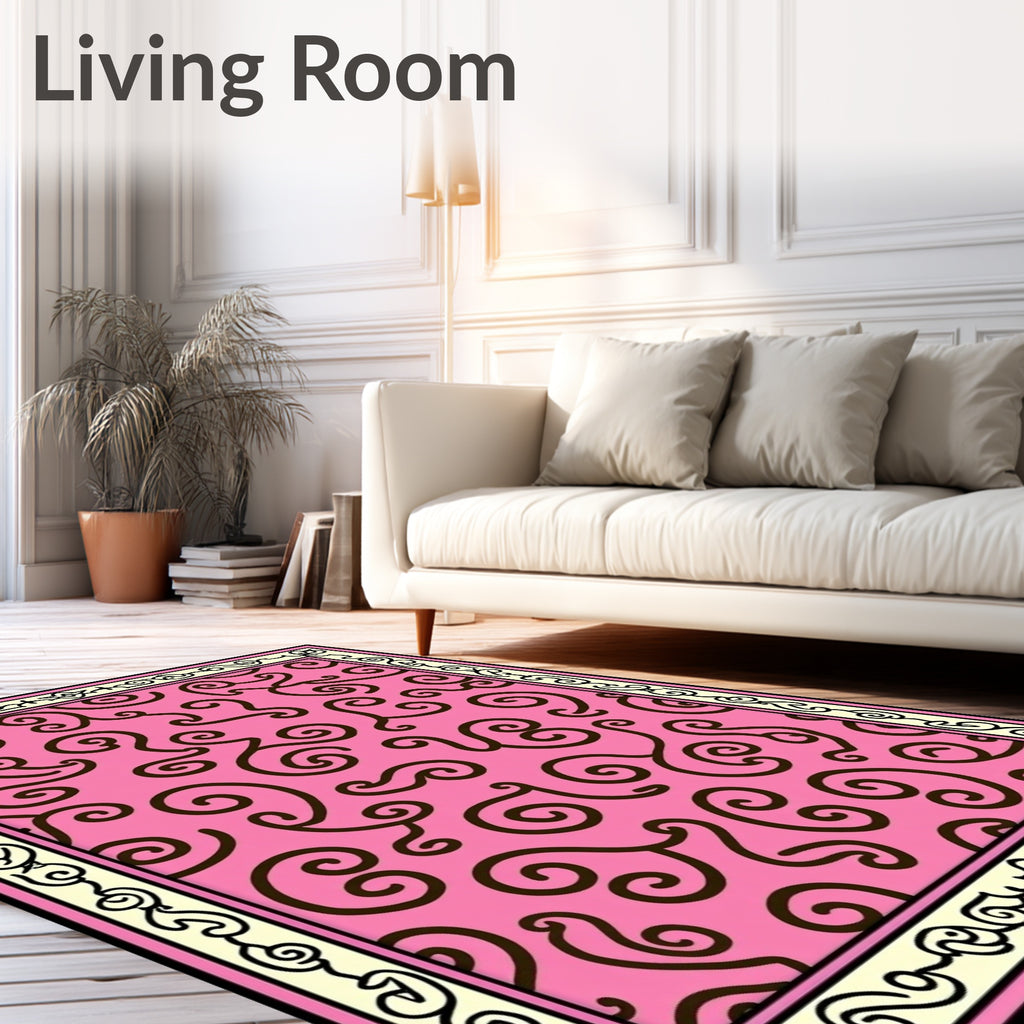 Pink Swirl Pattern Bordered Rug