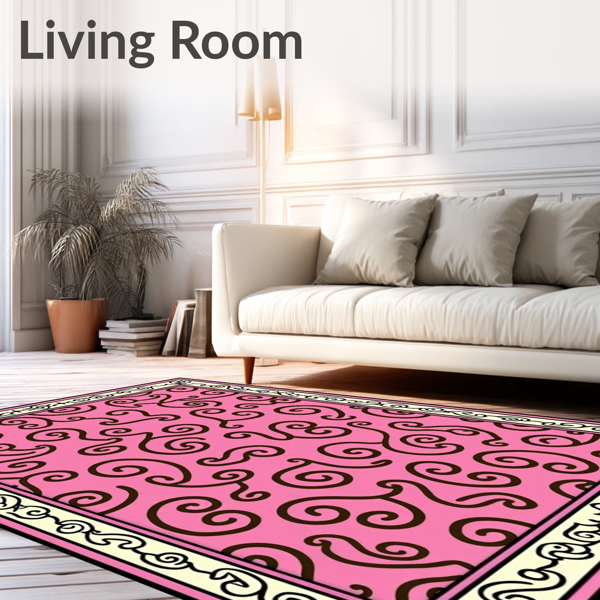 Pink Swirl Pattern Bordered Rug