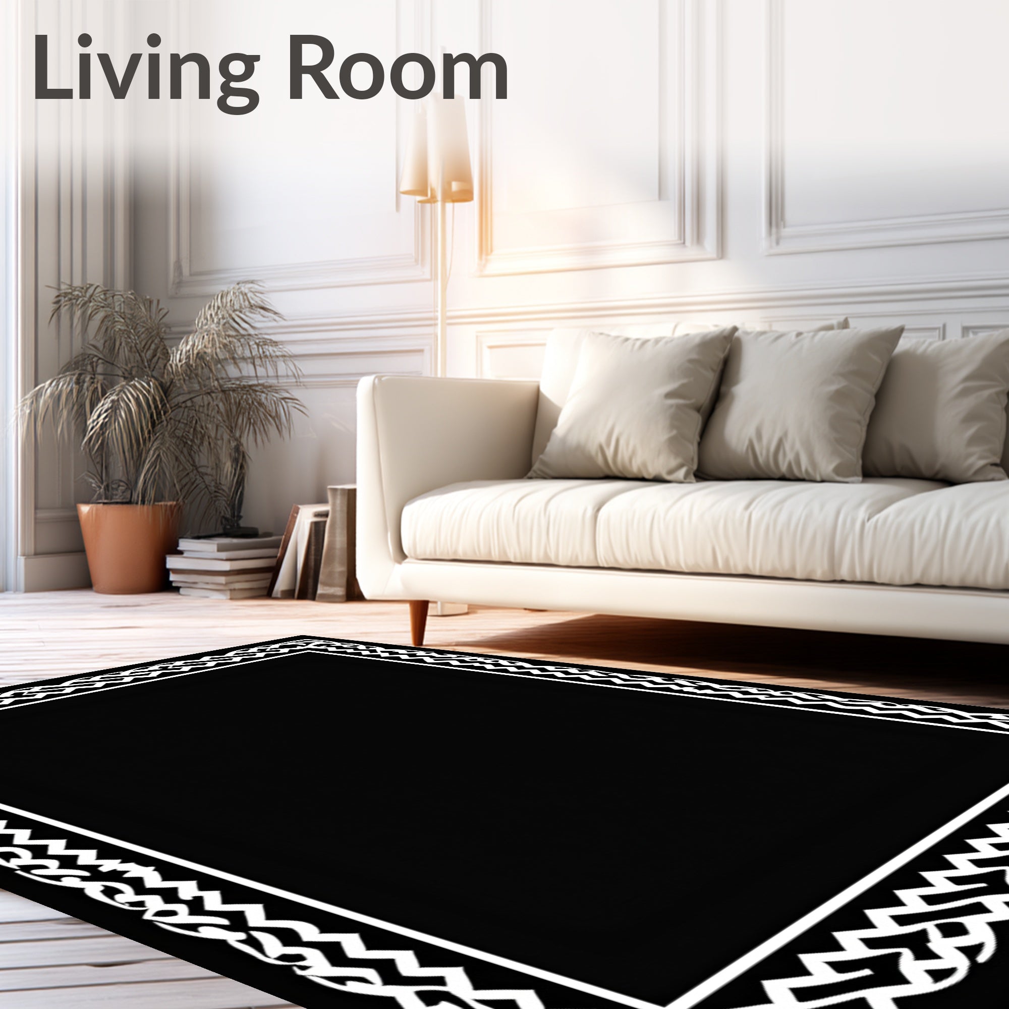 Classic Interlocking White Decorative Border Rug