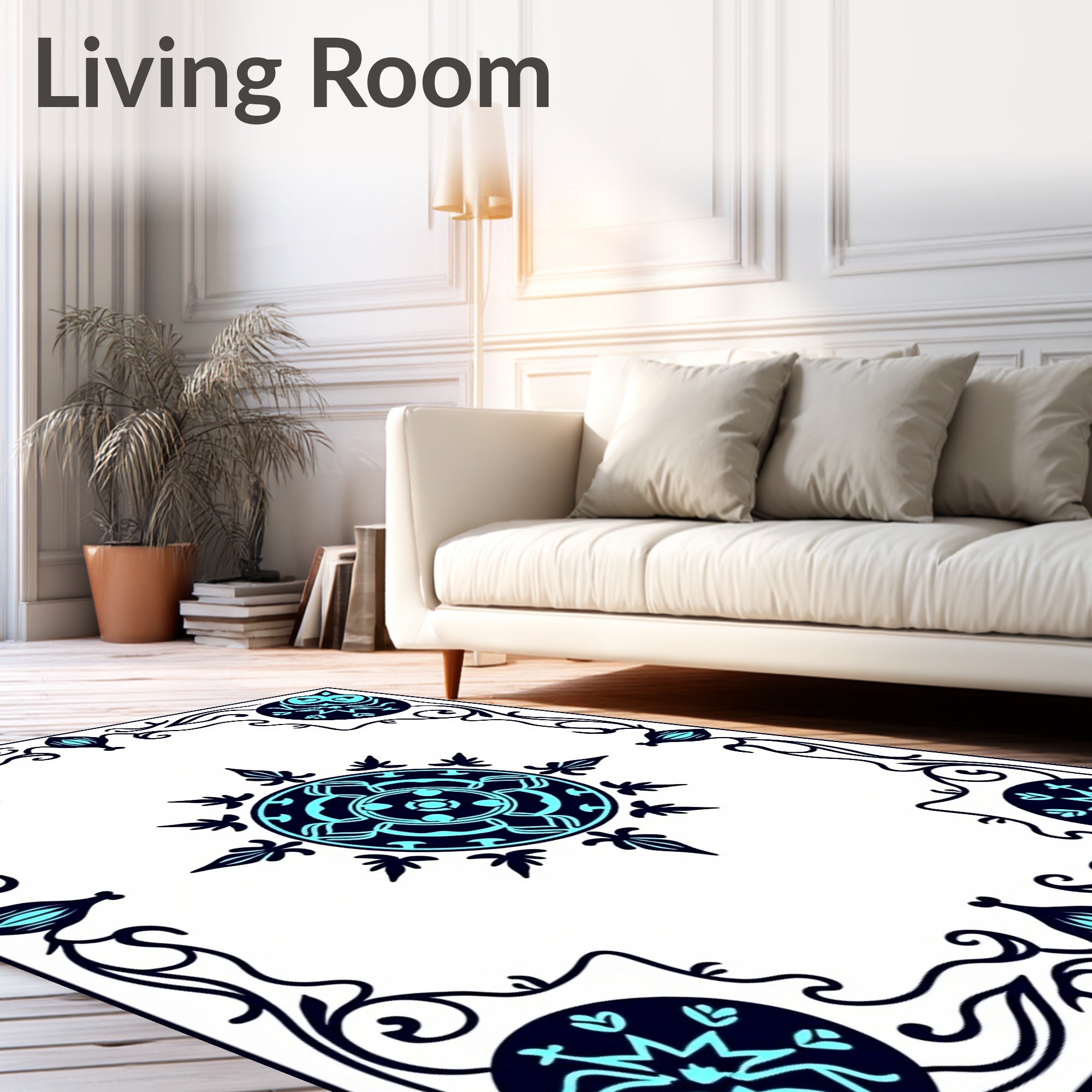 Navy And Teal Mandala Floral Rug