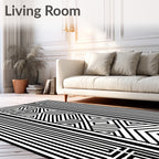 Bold Black White Geometric Maze Rug