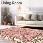 Ornate Floral Scrollwork Pink Rug
