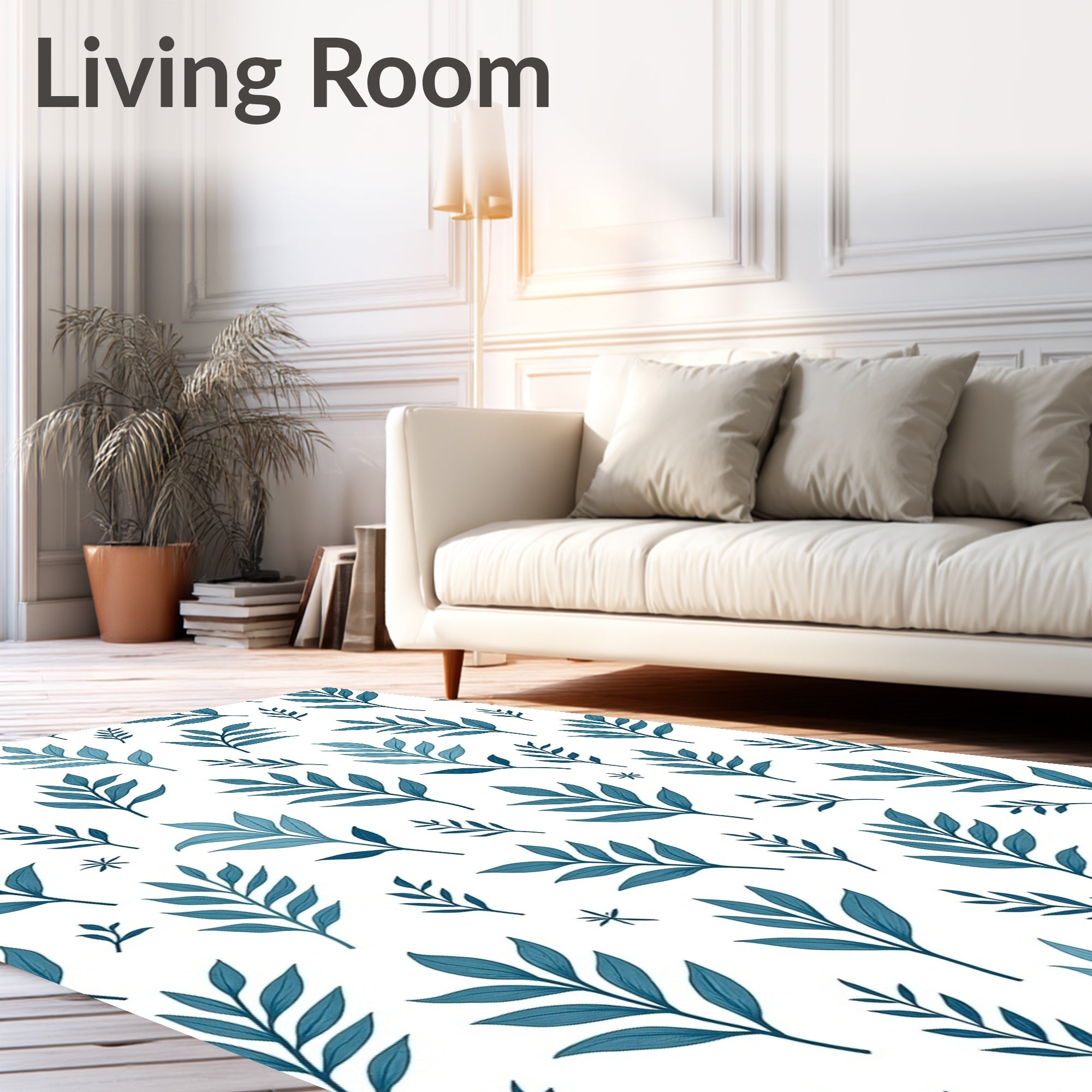 Teal Leaf Pattern Design Rug