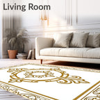 Ornate Golden Center Medallion Border Rug
