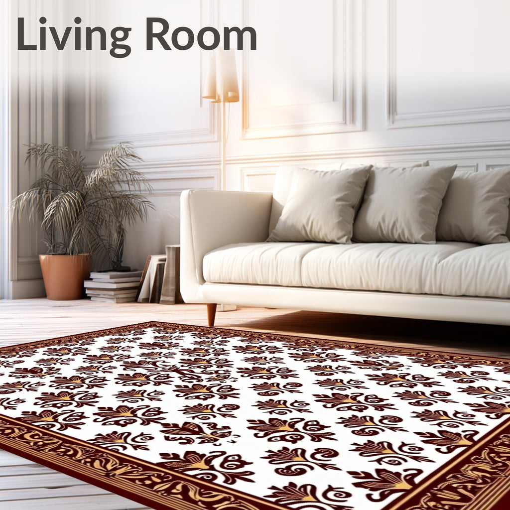 Elaborate Floral Dark Red Gold Rug