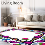 Vibrant Floral Border With Geometric Motifs Rug