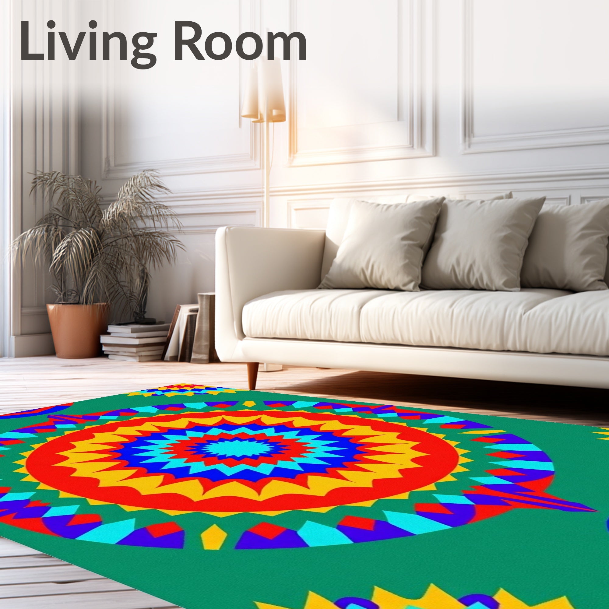 Vibrant Geometric Sunburst Pattern Rug