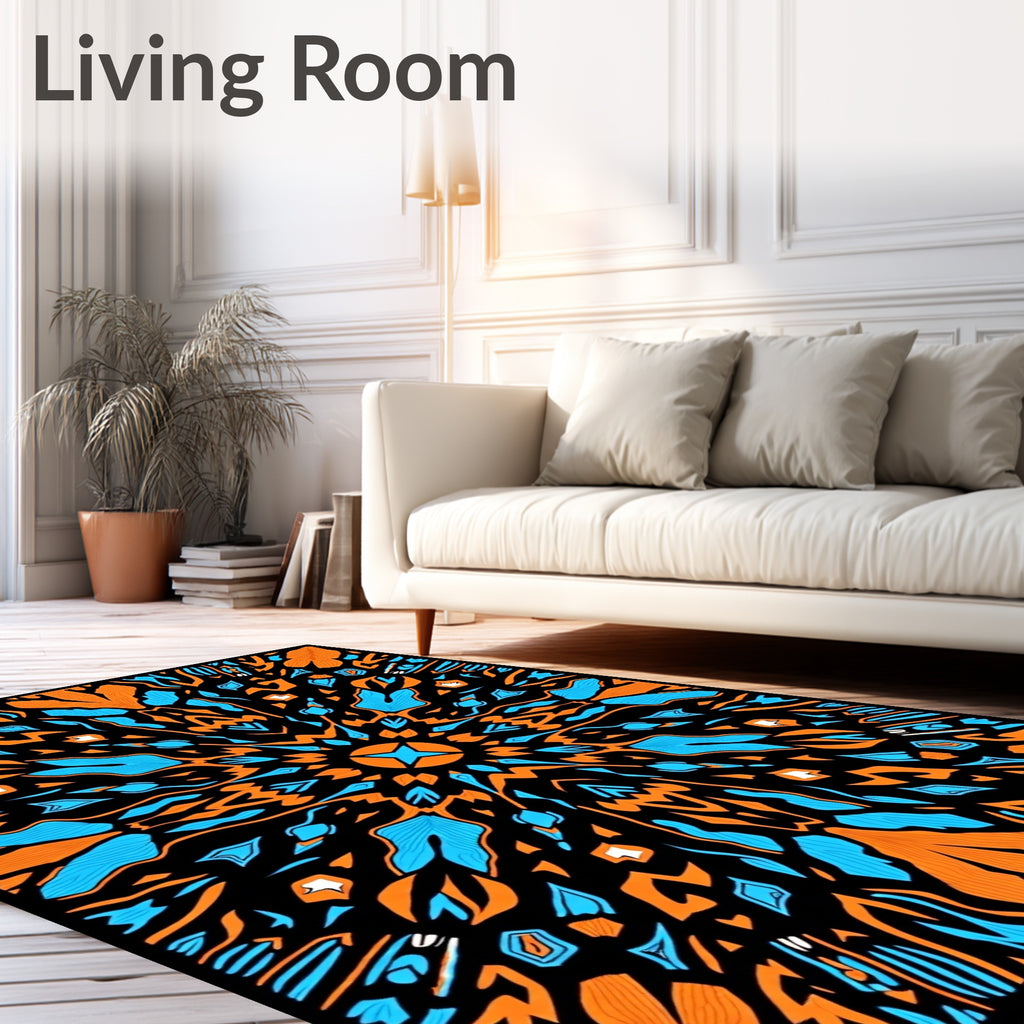 Bold Orange Blue Abstract Pattern Rug