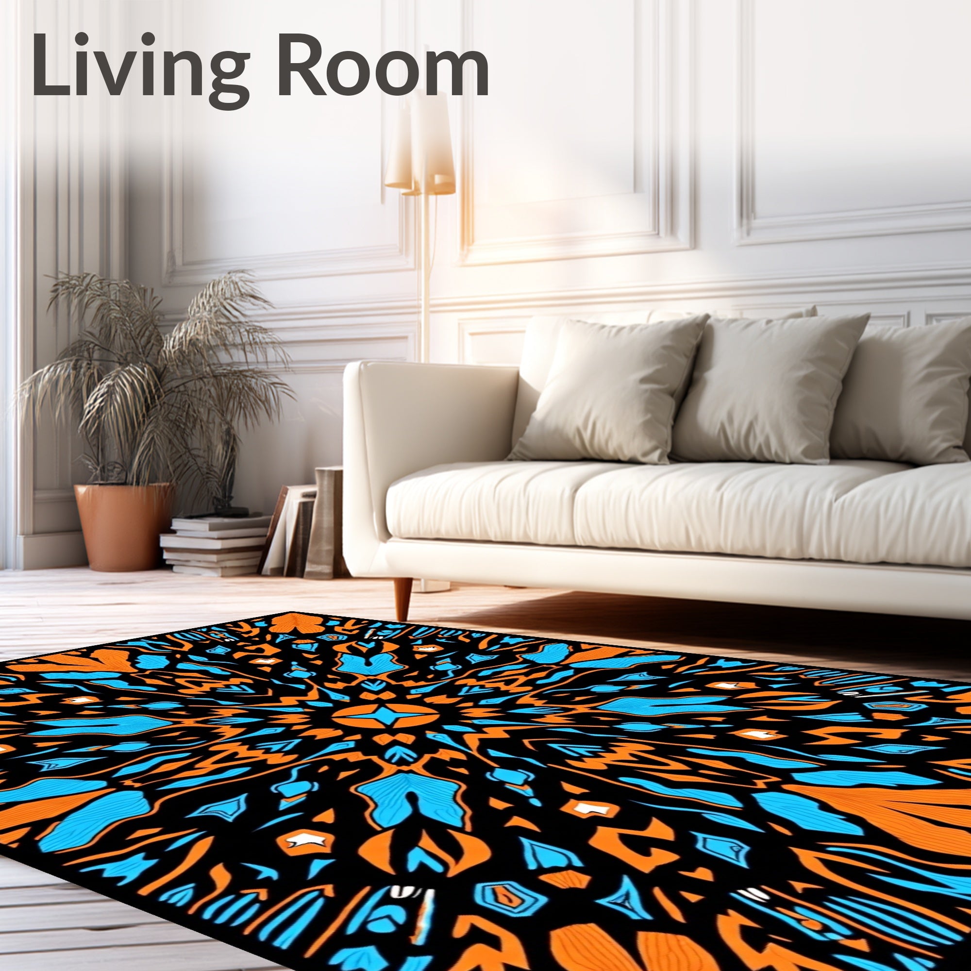 Bold Orange Blue Abstract Pattern Rug