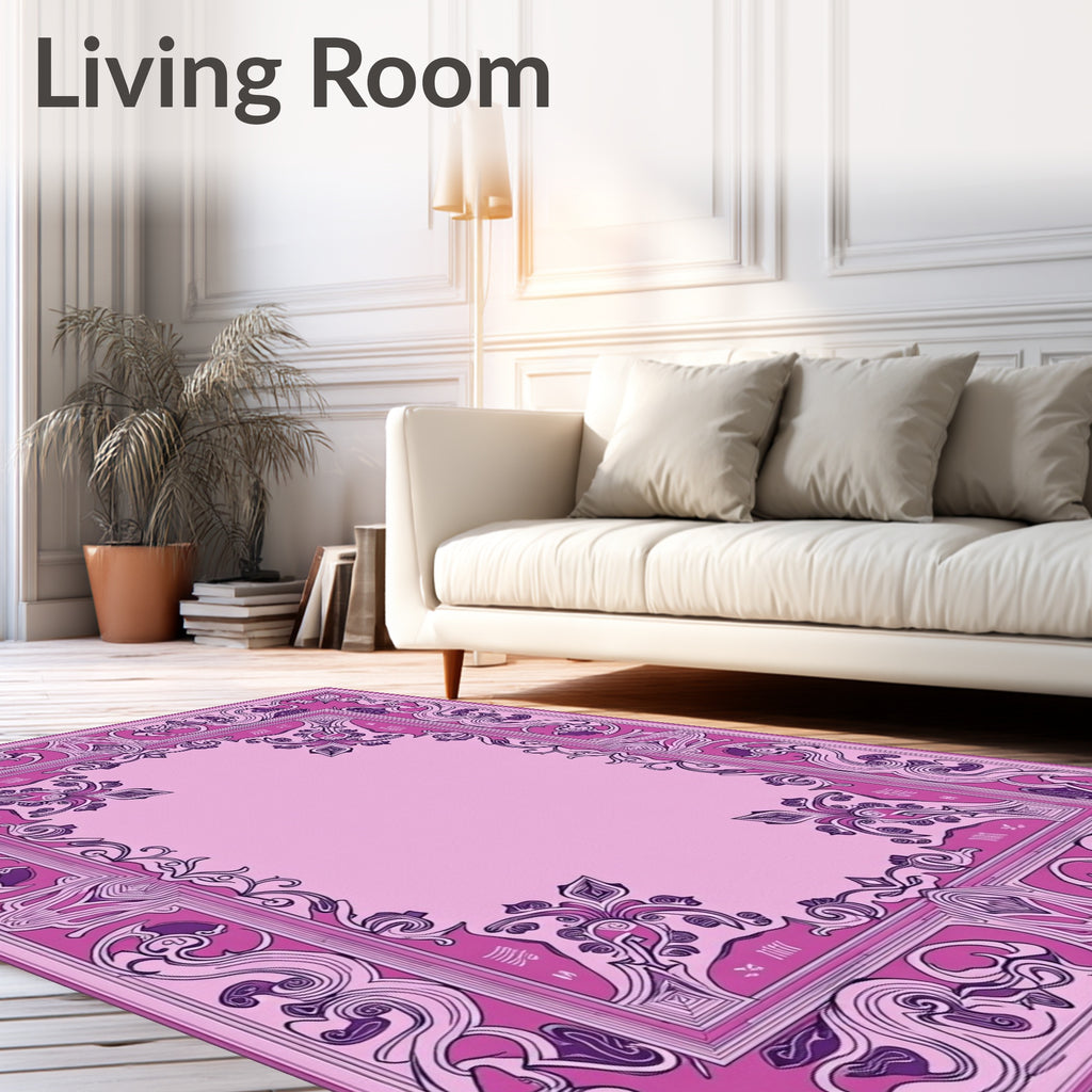 Fuchsia Abstract Swirl Decorative Frame Design Rug