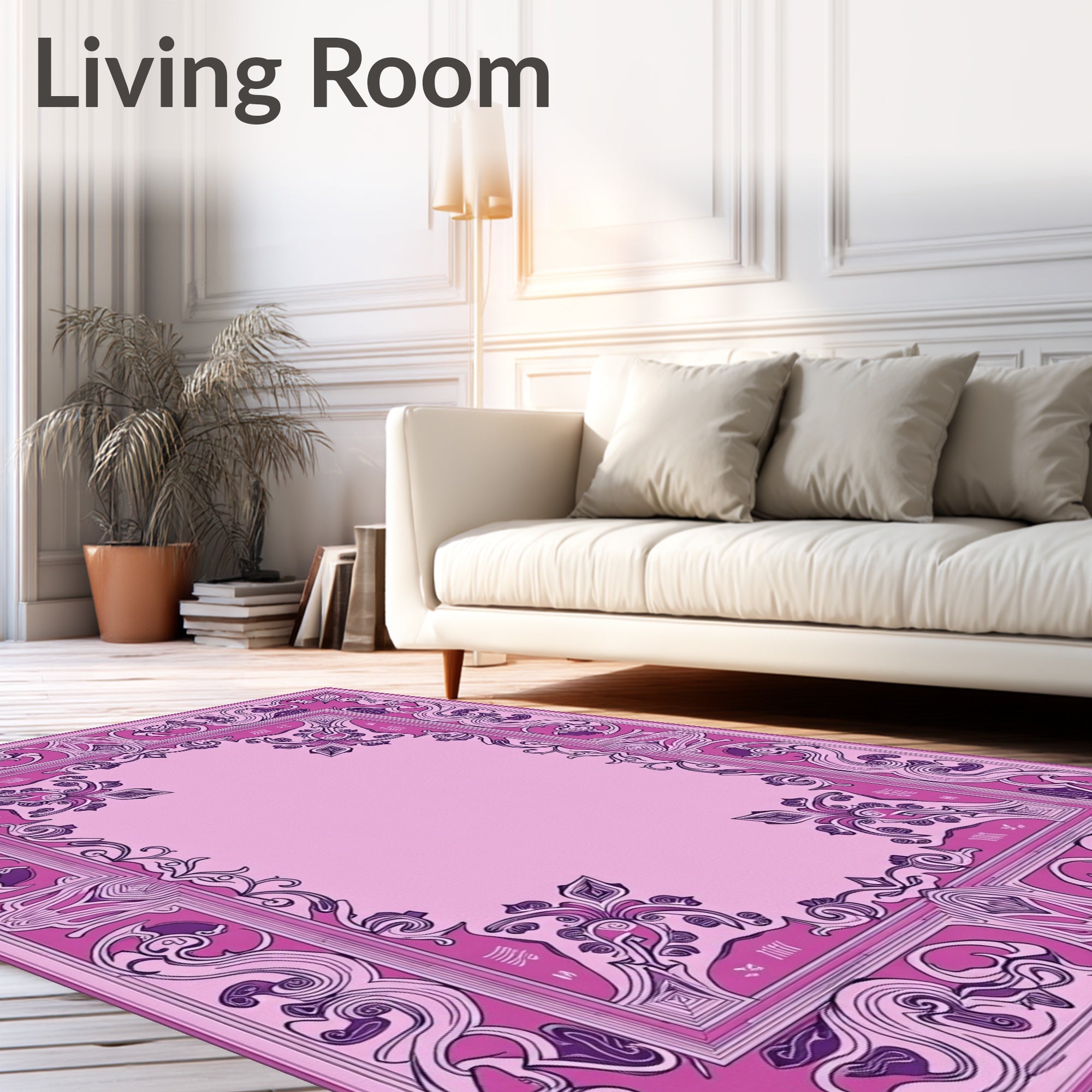 Fuchsia Abstract Swirl Decorative Frame Design Rug