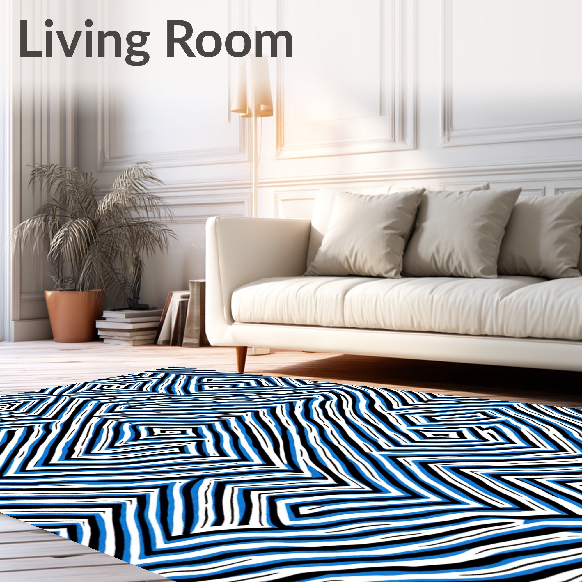 Bold Blue White Geometric MazeRug Rug