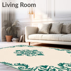 Elegant Teal Floral Medallion Motif Rug